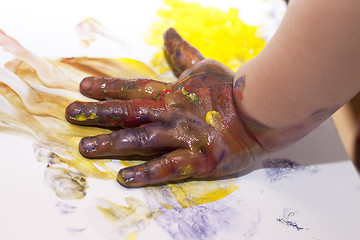 Image showing Little Children Hands doing Fingerpainting