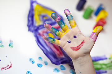 Image showing Little Children Hands doing Fingerpainting