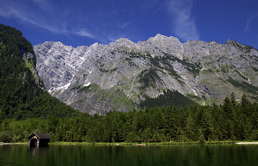 Image showing View from the Koenigssee towards the alps