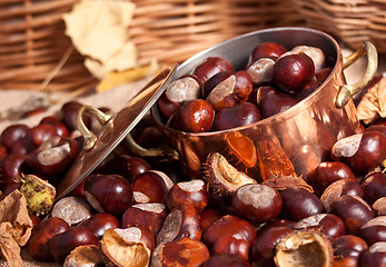 Image showing Chestnuts and copper kettle, autumn concept image