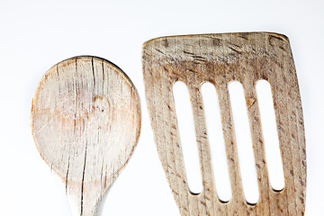 Image showing Wooden spoon detail shot on white