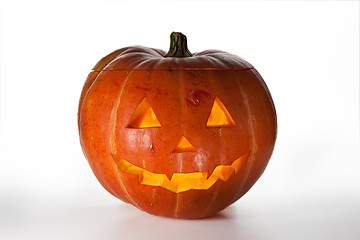 Image showing Halloween Pumpkin, inside lit by light, creepy looking