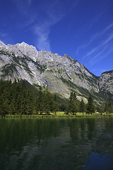 Image showing View from the Koenigssee towards the alps