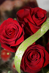 Image showing Red roses in the wedding bouquet