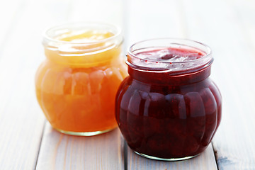 Image showing strawberry and apricot jam