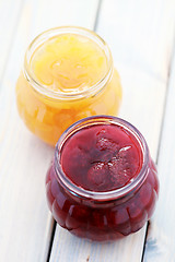 Image showing strawberry and apricot jam