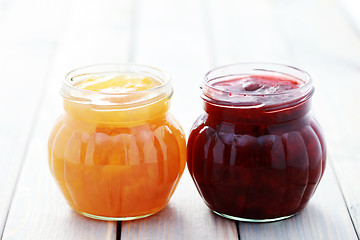 Image showing strawberry and apricot jam