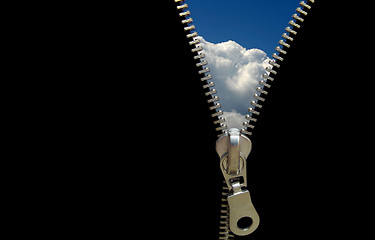 Image showing Zipper concept. Discover the sky. Hope and faith.