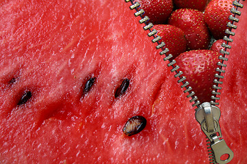 Image showing Zipper concept. Watermelon and strawberries