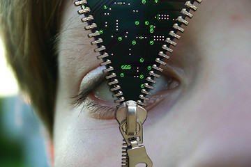 Image showing Zipper concept. Face and microchip