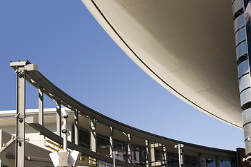 Image showing Abstract Building Roof in Las Vegas Strip with Monorail