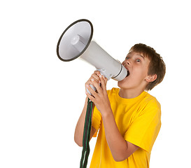 Image showing boy yelling into megaphone