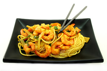 Image showing Pasta with shrimp Asia