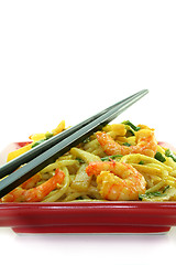 Image showing Pasta with asian shrimp