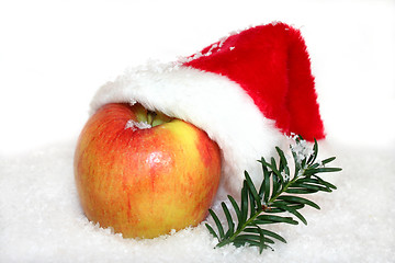 Image showing Apple with Santa Hat