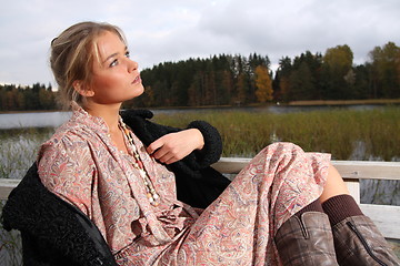 Image showing Young woman in retro clothing