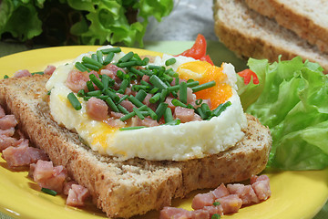 Image showing Fried eggs with ham on toast