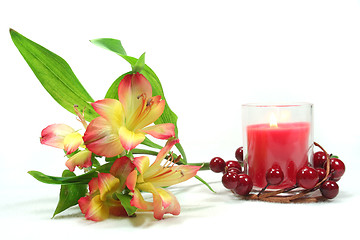 Image showing Alstroemeria and candle