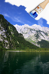 Image showing Painting summer mountain and lake landscape