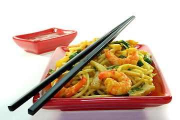 Image showing Pasta with asian shrimp