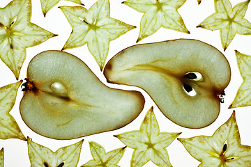 Image showing Sliced Pear and Carambola Starfruit isolated on white