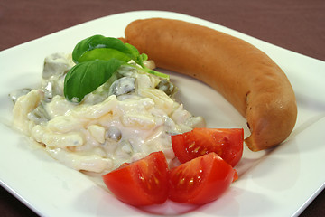 Image showing Bockwurst with potato salad