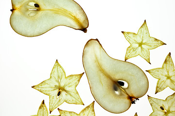 Image showing Sliced Pear and Carambola Starfruit isolated on white