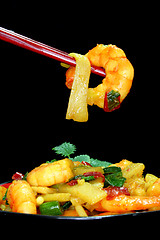 Image showing Pasta with shrimp Asia