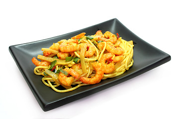 Image showing Pasta with shrimp Asia