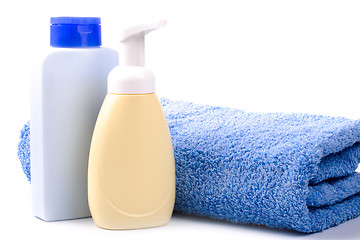 Image showing body care products and towel