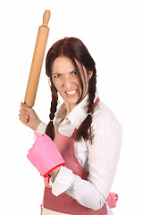 Image showing mad housewife with a rolling pin