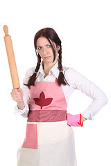 Image showing mad housewife with a rolling pin