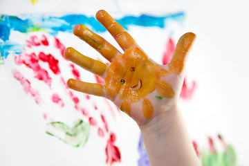 Image showing Little Children Hands doing Fingerpainting