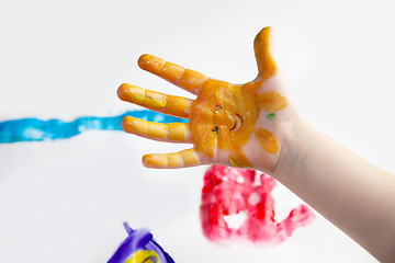 Image showing Little Children Hands doing Fingerpainting