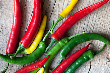 Image showing Red, Yellow and Green Chili Pepper