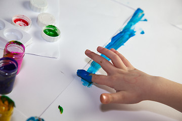 Image showing Little Children Hands doing Fingerpainting