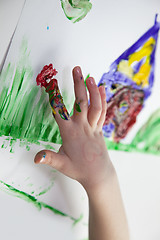 Image showing Little Children Hands doing Fingerpainting