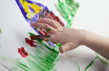 Image showing Little Children Hands doing Fingerpainting