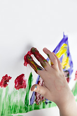 Image showing Little Children Hands doing Fingerpainting