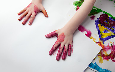 Image showing Little Children Hands doing Fingerpainting