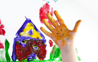 Image showing Little Children Hands doing Fingerpainting