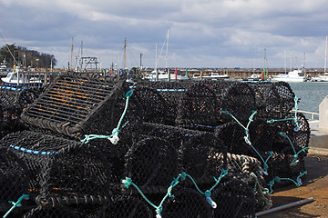 Image showing Quayside with lobster pots