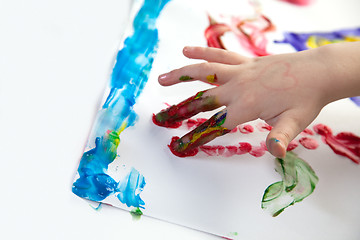 Image showing Little Children Hands doing Fingerpainting