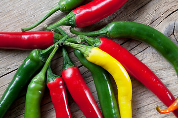 Image showing Red, Yellow and Green Chili Pepper