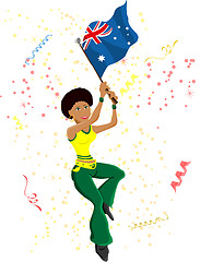 Image showing Black Girl Australia Soccer Fan with flag. 