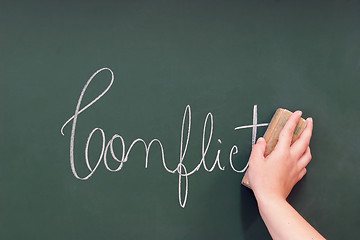 Image showing conflict written in a blackboard