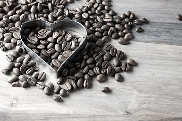 Image showing Coffee beans and Heart