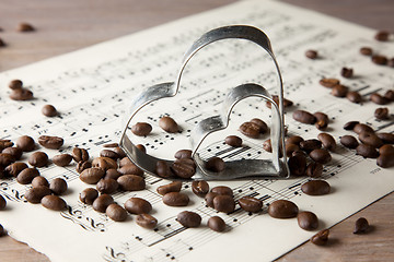 Image showing Coffee beans and Heart