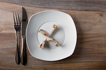 Image showing Empty dinner plate with bones