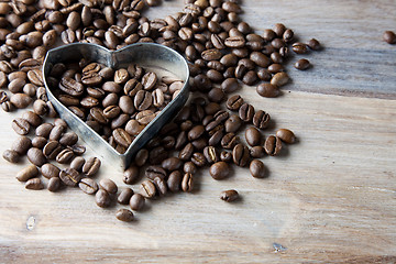 Image showing Coffee beans and Heart